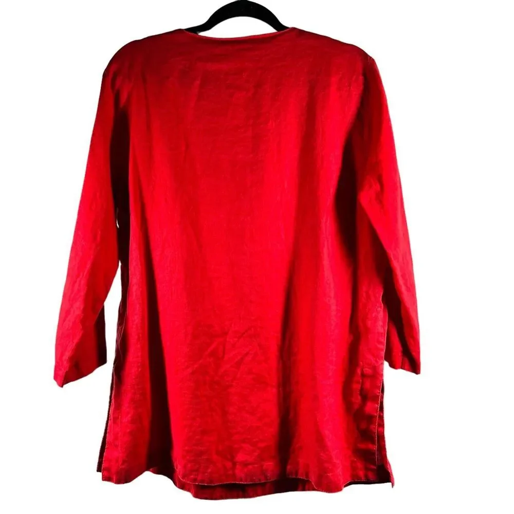 Chaps Classics Blouse Tunic Women's‎ Size XL Pullover Red V-Neck Linen